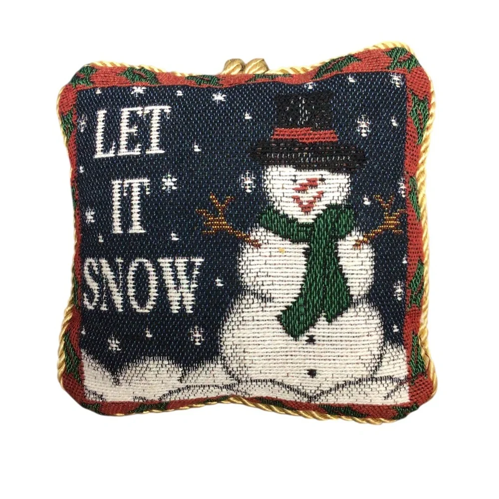 Mini Holiday Pillows 2 Door Hangers Folk Art Santa & Let it Snow